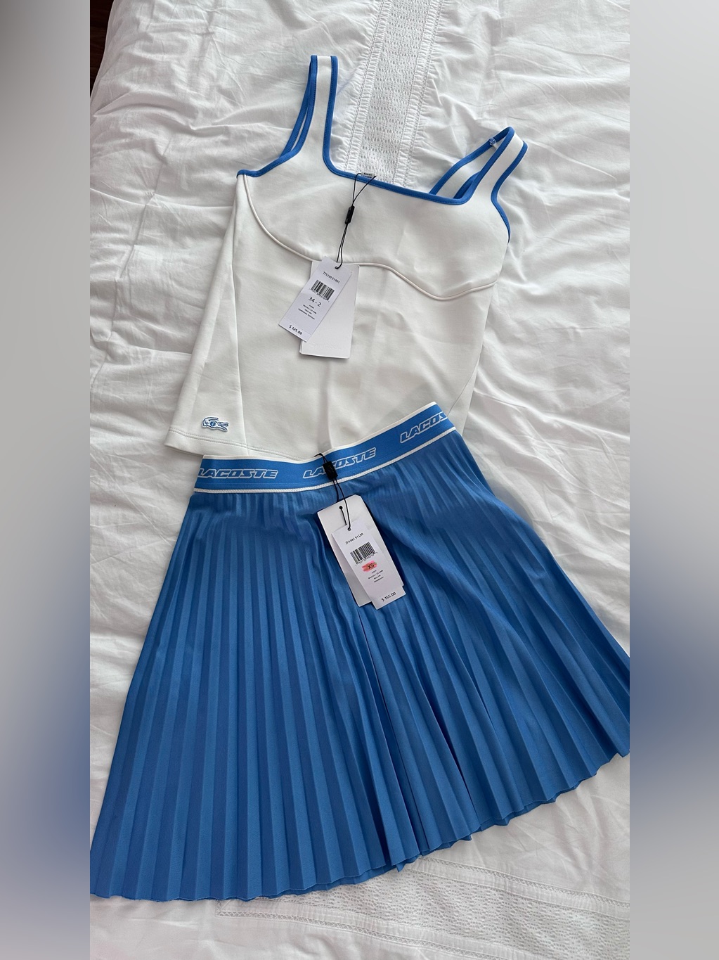 Lacoste White Set Tank And Skirt With Blue Logo And Trim Tennis